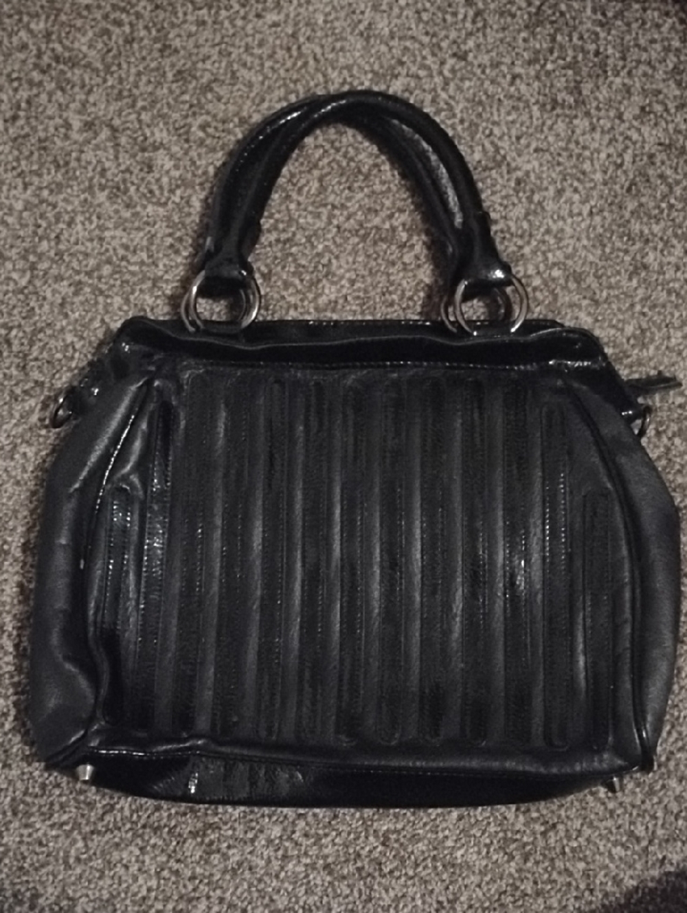 London Fog Black Quilted Satchel Handbag